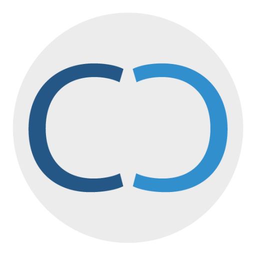 Logo circulaire bleu et gris